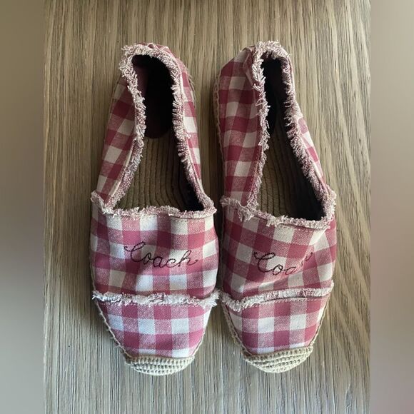 Coach Womens Sz 8.5  Celina Espadrilles Gingham plaid slip Pink Beige Original - Picture 1 of 14